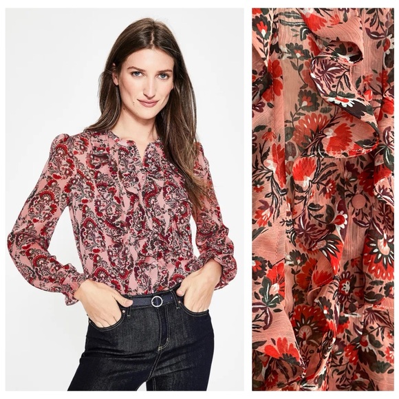 Boden Tops - Boden Pink Red Floral Amalie Ruffle Blouse 4